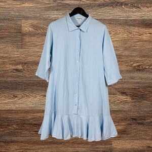 Terzo Millennio Linen Blend Shirt Dress Womens XL Light Blue Ruffle Hem Shift
